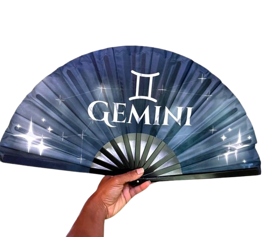 Gemini Zodiac Hand Fan - Celestial Handheld Fan, Astrology Folding Fan for Gemini Sign, Line Dancing Clack Fan, Gemini Birthday Gift