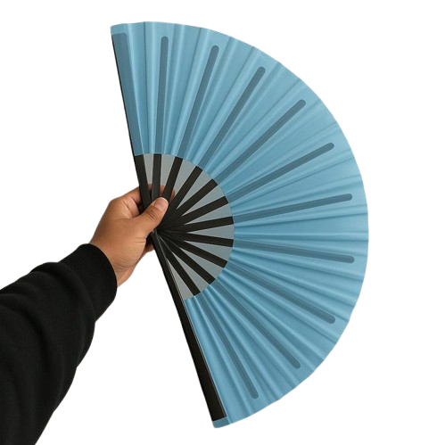 Boots On Ground Line Dancing Hand Fan - Bright Blue Clack Fan, Solid Color Hand Fan, Decorative Hand Fan, Festival Folding Fan