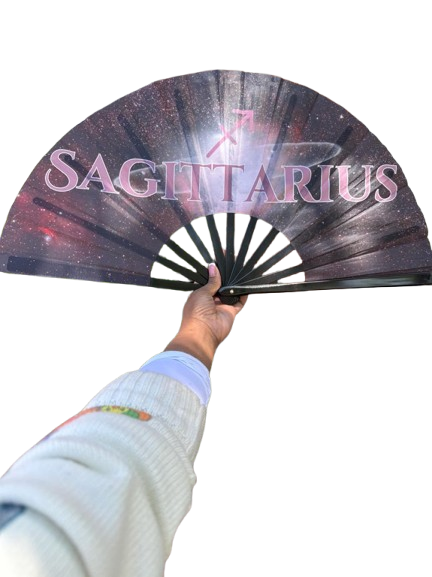 Sagittarius Zodiac Hand Fan - Red & Black Astrology Folding Clack Fan for Line Dancing, Celestial Horoscope Birthday Gift Festival Party Fan