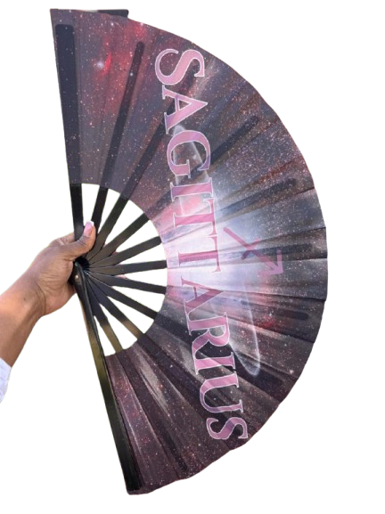 Sagittarius Zodiac Hand Fan - Red & Black Astrology Folding Clack Fan for Line Dancing, Celestial Horoscope Birthday Gift Festival Party Fan