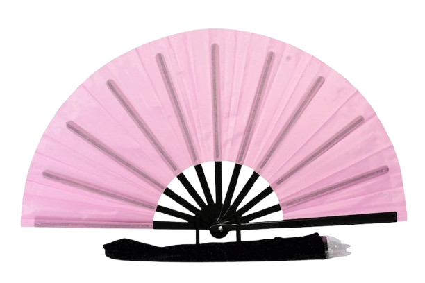 Boots On Ground Line Dancing - Pink Glitter Hand Fan - Folding Hand Fan, Fan With Black Ribs, Pale Pink Clack Fan, Decorative Hand Fan