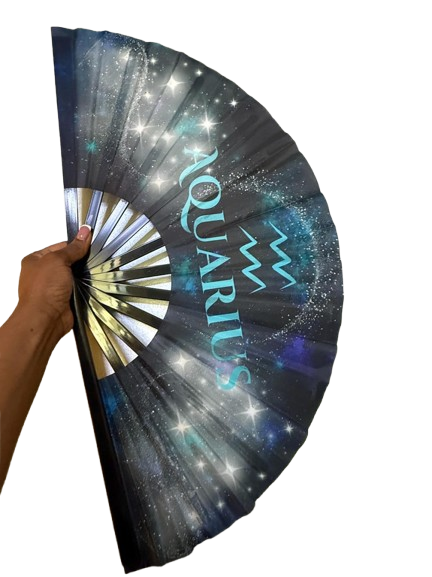 Aquarius Zodiac Hand Fan - Folding Clack Fan for Astrology Lovers, Elegant Hand Fan, Festival Handheld Fan Celestial Horoscope Birthday Gift