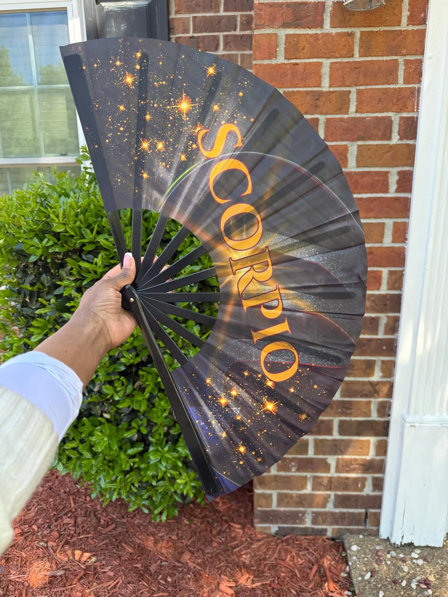Scorpio Zodiac Hand Fan - Folding Astrology Fan w/ Dark Galaxy Art Celestial Horoscope Clack Fan for Line Dancing Handheld Fan Birthday Gift