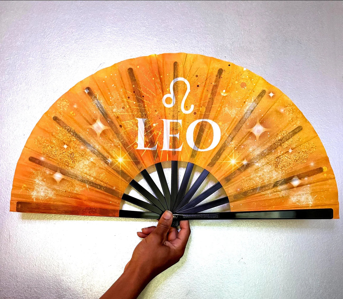 Leo Zodiac Sign Folding Fan - Starry Cosmic Hand Fan, Yellow Clack Fan For Line Dancing, Astrology Inspired Handheld Fan, Leo Birthday Gift