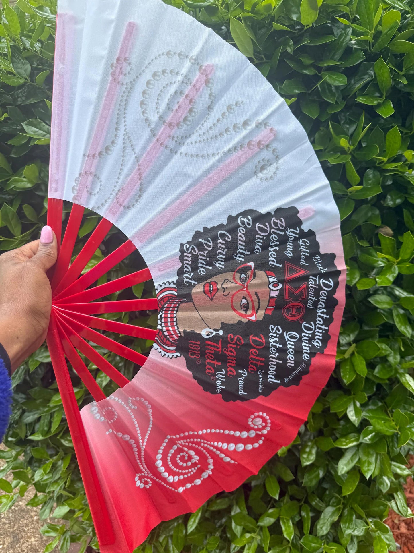 Delta Sigma Theta Folding Hand Fan Red and White Greek Sorority Fan Since 1913 Divine Nine Gift