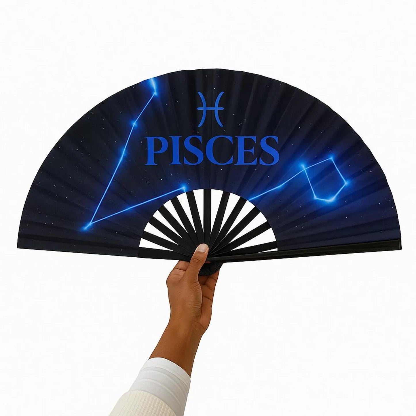 Pisces Zodiac Folding Fan – Clacking Hand Fan w/ Starry Cosmic Art, Celestial Fan, Astrology Gift for Virgo Birthday, Festival Handheld Fan