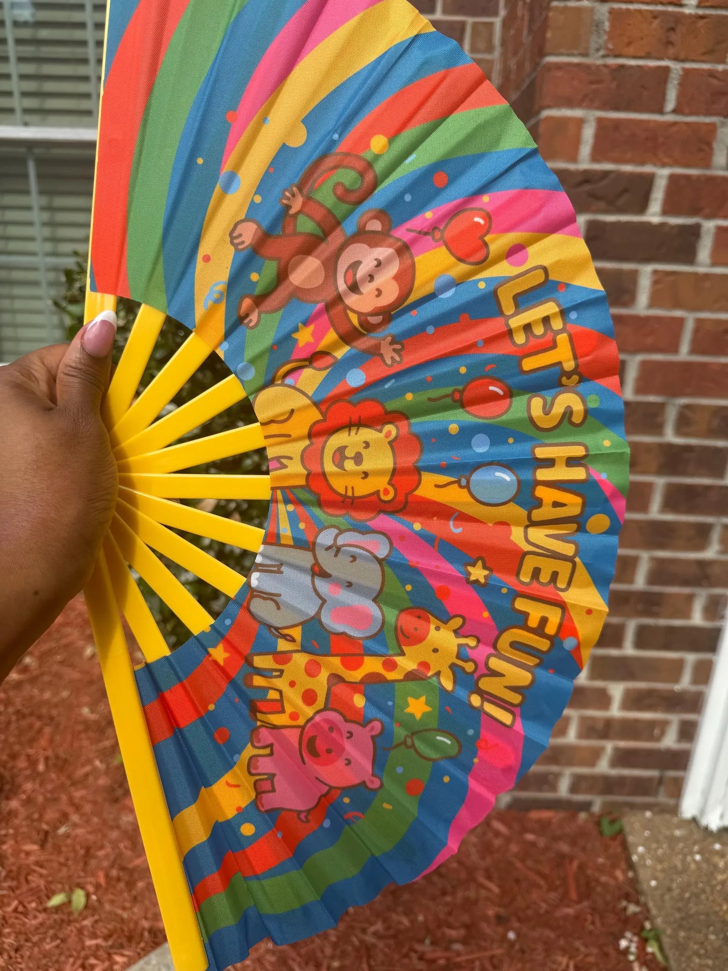 Let’s Have Fun Animal Folding Fan for Kids, Loud Snap Party Fan with Rainbow Colors, Birthday Favor for Jungle Theme & Carnival Events