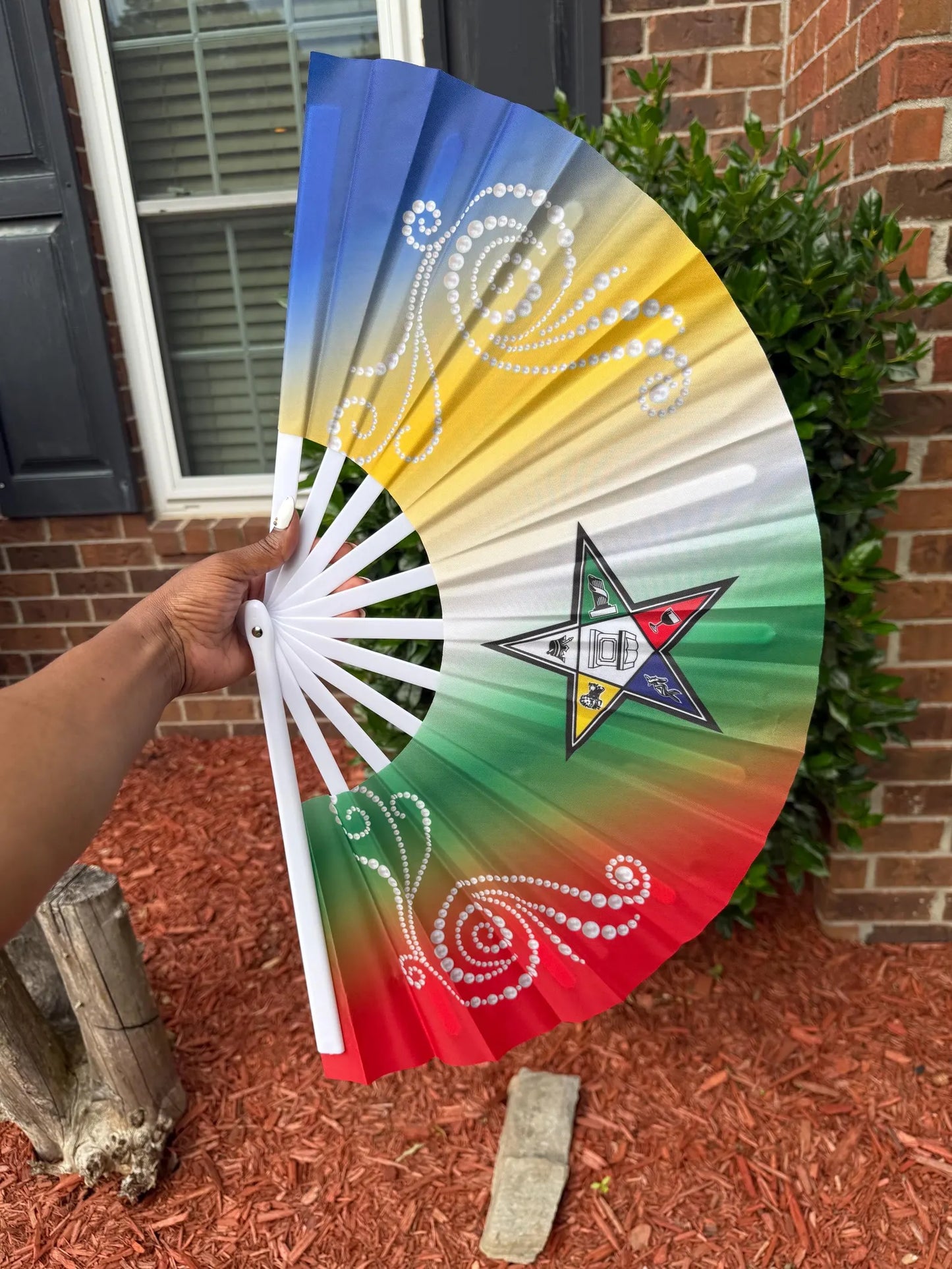 Eastern Star Hand Fan - Handheld Folding Fan, OES Sorority Clack Fan, Colorful Hand Fan, Masonic Eastern Star Fan