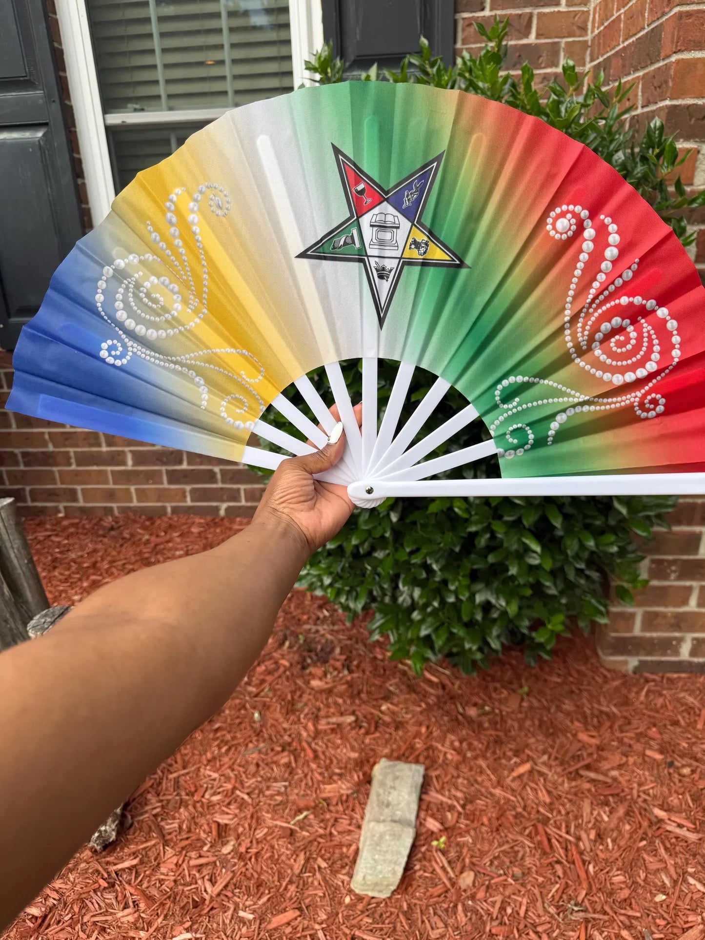 Eastern Star Hand Fan - Handheld Folding Fan, OES Sorority Clack Fan, Colorful Hand Fan, Masonic Eastern Star Fan