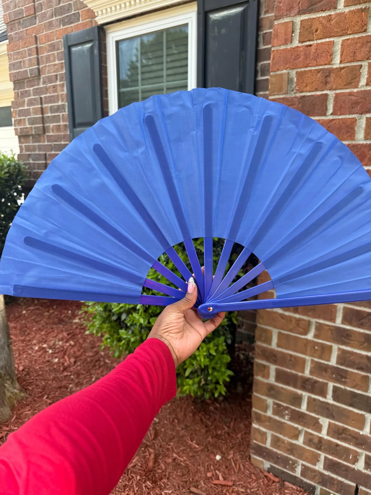 Boots On Ground Line Dancing Hand Fan - Blue Clack Fan, Solid Color Hand Fan, Decorative Hand Fan, Festival Folding Fan