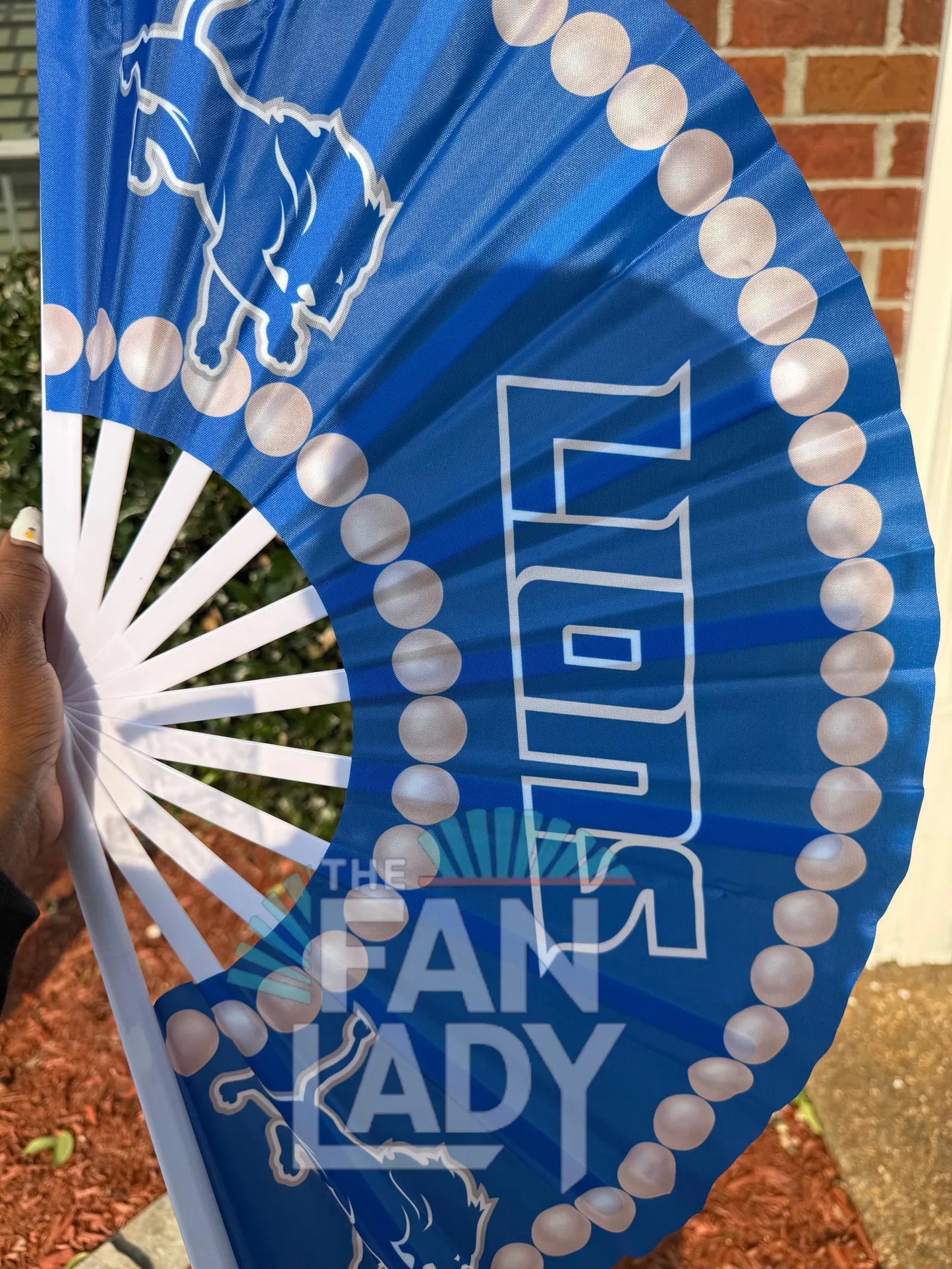Detroit Lions Handheld Clack Fan – Custom Pearl Trim NFL Fan | Game Day Accessory | Blue Folding Sports Fan