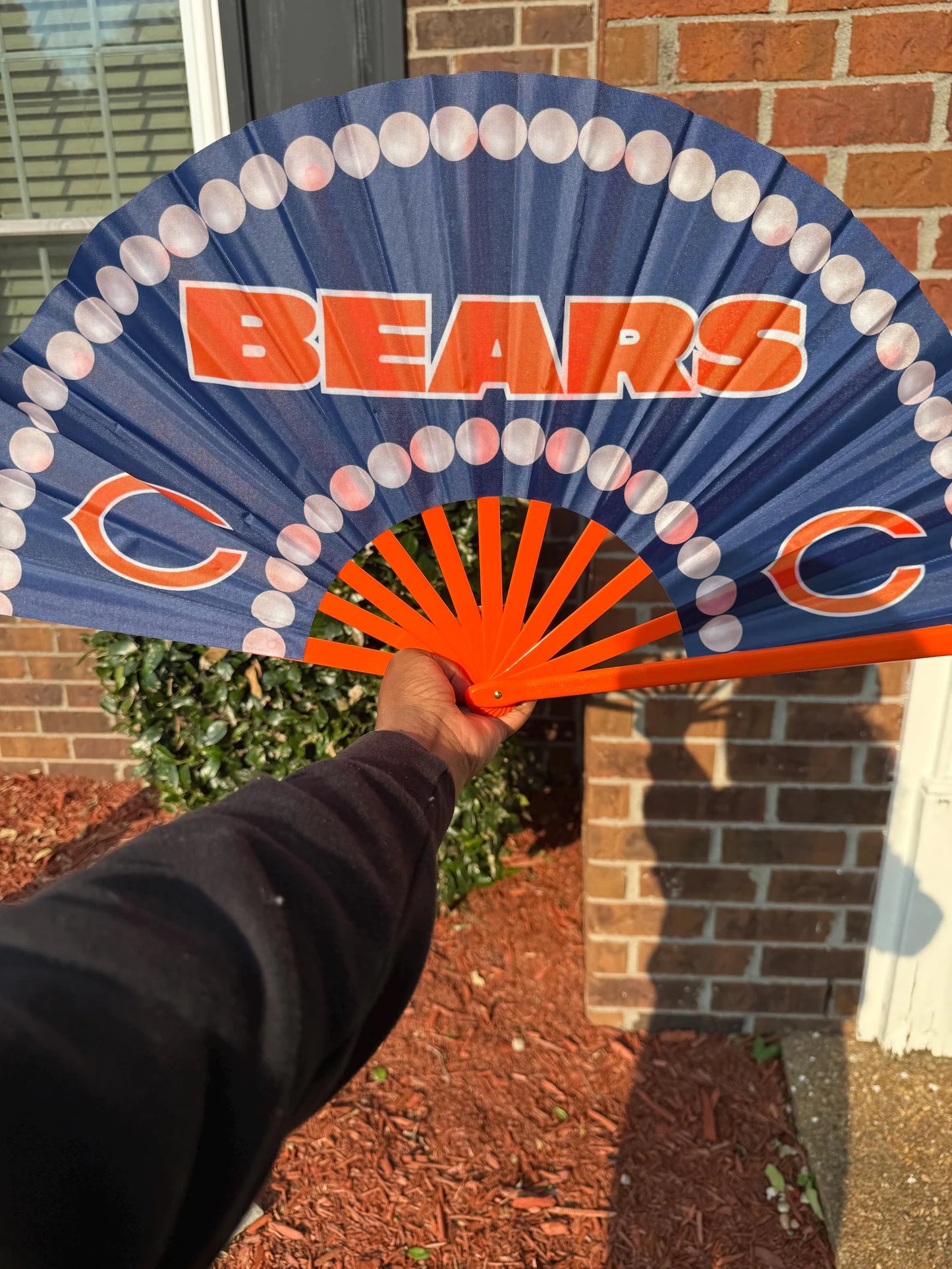 Chicago Bears Handheld Clack Fan – Custom Pearl Trim Folding NFL Fan | Game Day Accessory | Navy & Orange Sports Fan