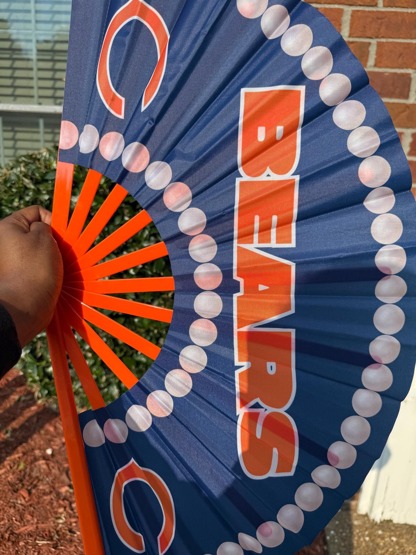 Chicago Bears Handheld Clack Fan – Custom Pearl Trim Folding NFL Fan | Game Day Accessory | Navy & Orange Sports Fan