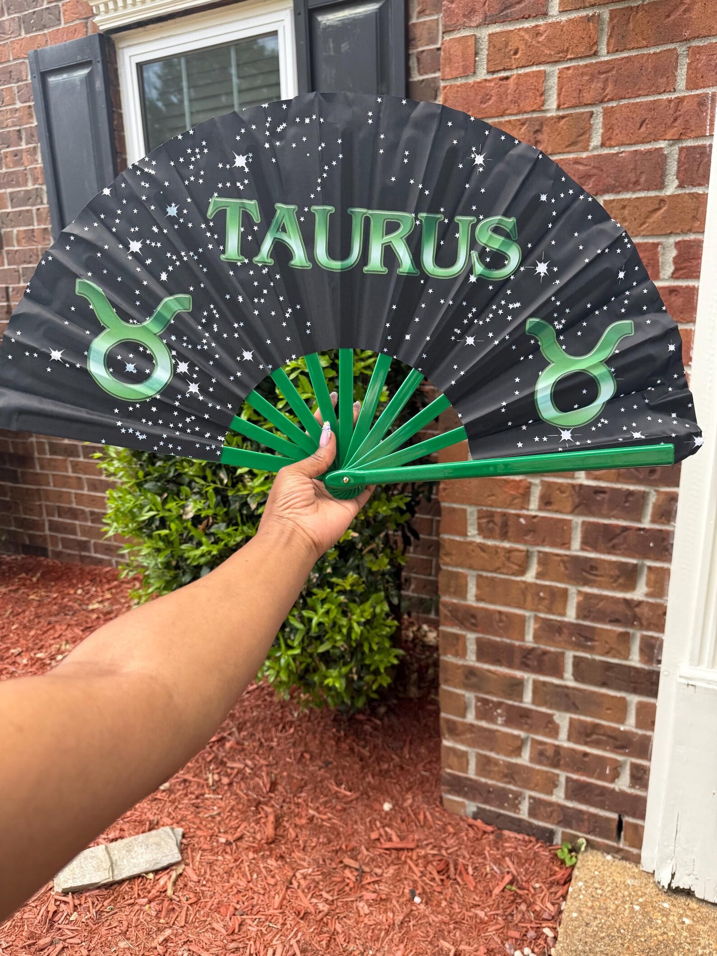 Taurus Zodiac Folding Fan - Starry Cosmic Hand Fan, Black Clack Fan For Line Dancing, Astrology Inspired Handheld Fan, Taurus Birthday Gift