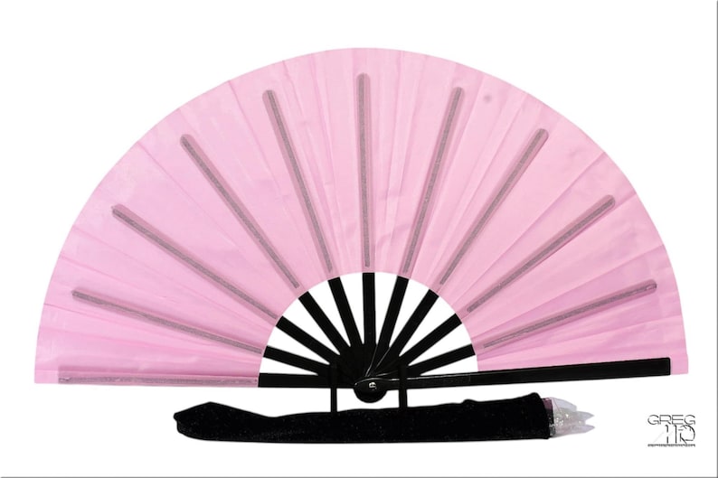 Boots On Ground Line Dancing - Pink Glitter Hand Fan - Folding Hand Fan, Fan With Black Ribs, Pale Pink Clack Fan, Decorative Hand Fan