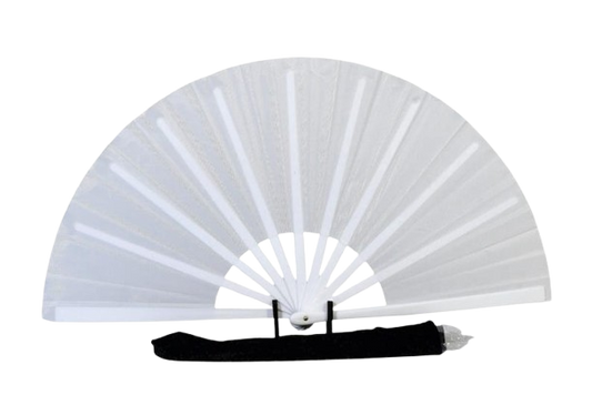 Boots On Ground Line Dancing Hand Fan - White Clack Fan, Solid Color Hand Fan, Decorative Hand Fan, Festival Folding Fan