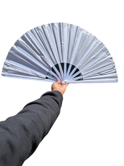 Boots On Ground Line Dancing Hand Fan - White Clack Fan, Solid Color Hand Fan, Decorative Hand Fan, Festival Folding Fan