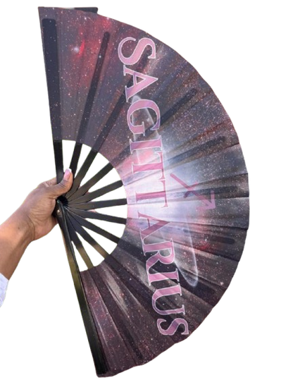 Sagittarius Zodiac Hand Fan - Red & Black Astrology Folding Clack Fan for Line Dancing, Celestial Horoscope Birthday Gift Festival Party Fan