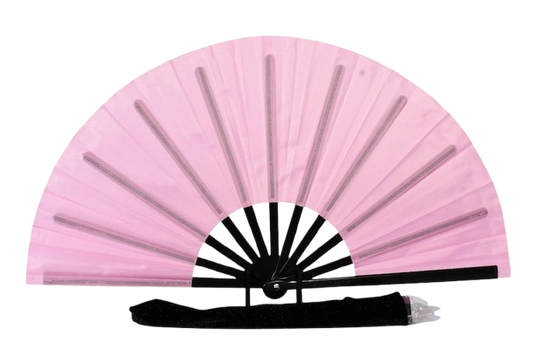 Boots On Ground Line Dancing - Pink Glitter Hand Fan - Folding Hand Fan, Fan With Black Ribs, Pale Pink Clack Fan, Decorative Hand Fan
