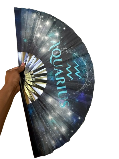 Aquarius Zodiac Hand Fan - Folding Clack Fan for Astrology Lovers, Elegant Hand Fan, Festival Handheld Fan Celestial Horoscope Birthday Gift