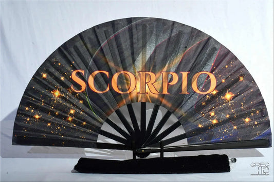 Scorpio Zodiac Hand Fan - Folding Astrology Fan w/ Dark Galaxy Art Celestial Horoscope Clack Fan for Line Dancing Handheld Fan Birthday Gift