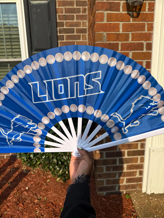Detroit Lions Handheld Clack Fan – Custom Pearl Trim NFL Fan | Game Day Accessory | Blue Folding Sports Fan