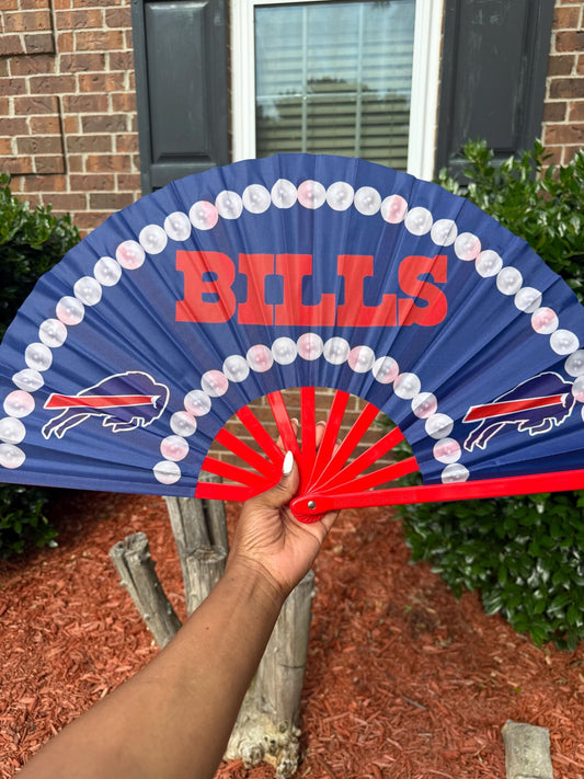 Bills Folding Hand Fan with Red Ribs, Oversized Blue Clack Fan for Game Day, Football Parties, Tailgating, Sports Gifts, and Fans