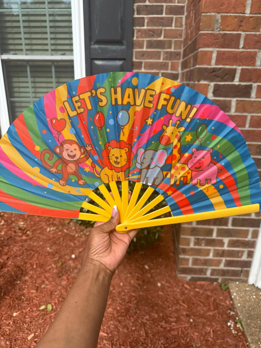 Let’s Have Fun Animal Folding Fan for Kids, Loud Snap Party Fan with Rainbow Colors, Birthday Favor for Jungle Theme & Carnival Events