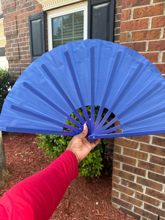 Boots On Ground Line Dancing Hand Fan - Blue Clack Fan, Solid Color Hand Fan, Decorative Hand Fan, Festival Folding Fan