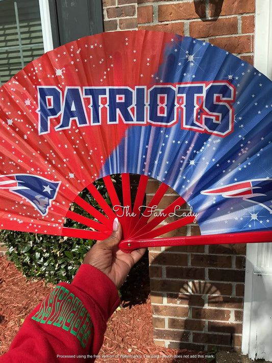 New England Patriots Hand Fan for Game Day, Folding Sports Fan with Team Logo, Loud Clack Sound, Patriotic Football Gift for Fans