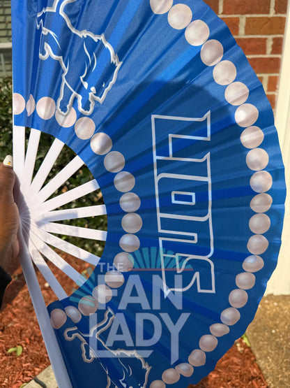 Detroit Lions Handheld Clack Fan – Custom Pearl Trim NFL Fan | Game Day Accessory | Blue Folding Sports Fan
