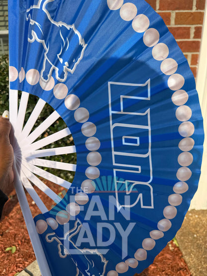 Detroit Lions Handheld Clack Fan – Custom Pearl Trim NFL Fan | Game Day Accessory | Blue Folding Sports Fan