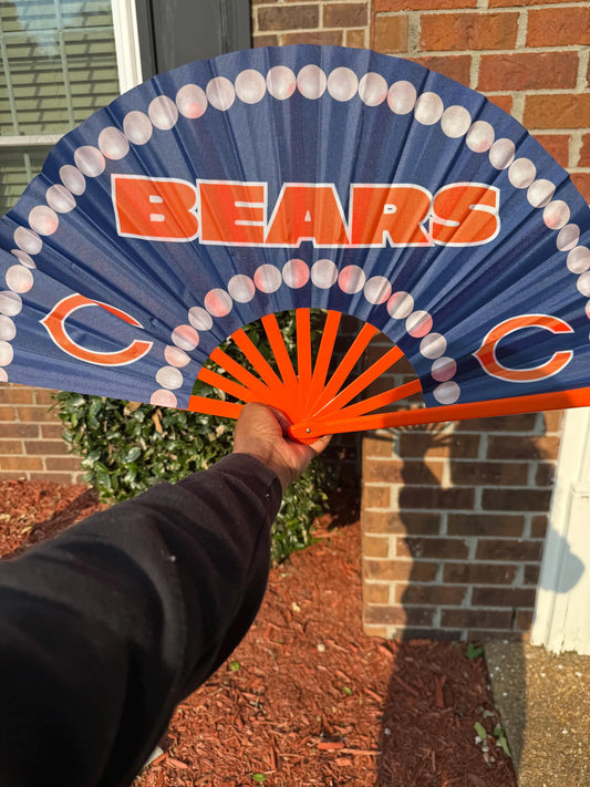 Chicago Bears Handheld Clack Fan – Custom Pearl Trim Folding NFL Fan | Game Day Accessory | Navy & Orange Sports Fan
