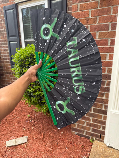 Taurus Zodiac Folding Fan - Starry Cosmic Hand Fan, Black Clack Fan For Line Dancing, Astrology Inspired Handheld Fan, Taurus Birthday Gift