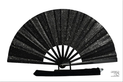 Black Glitter Hand Fan - Large Folding Fan, Black Clack Fan, Folding Hand Fan, Dark Clack Fan, Boots on Ground Hand Fan, Line Dancing Fan