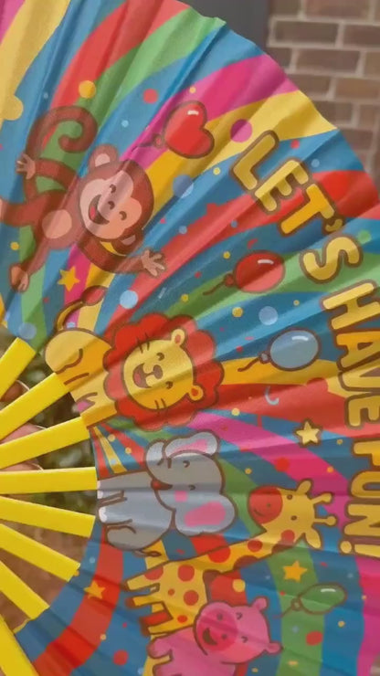 Let’s Have Fun Animal Folding Fan for Kids, Loud Snap Party Fan with Rainbow Colors, Birthday Favor for Jungle Theme & Carnival Events