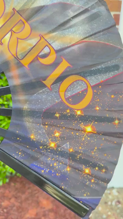 Scorpio Zodiac Hand Fan - Folding Astrology Fan w/ Dark Galaxy Art Celestial Horoscope Clack Fan for Line Dancing Handheld Fan Birthday Gift