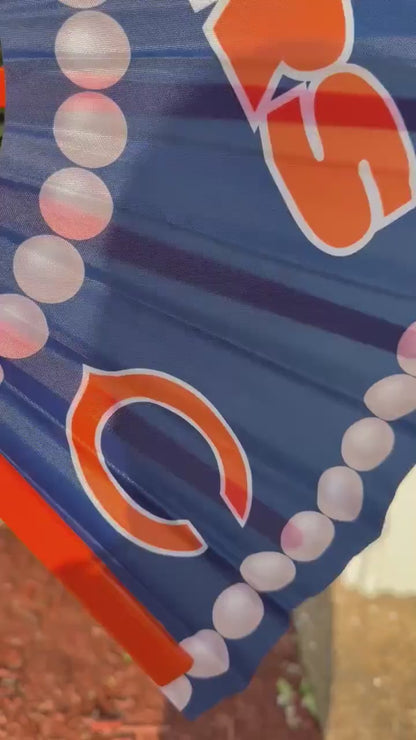 Chicago Bears Handheld Clack Fan – Custom Pearl Trim Folding NFL Fan | Game Day Accessory | Navy & Orange Sports Fan