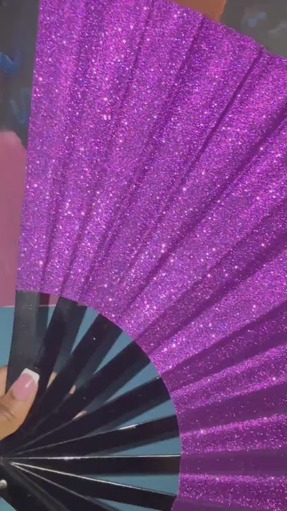 Purple Glitter Hand Fan - Purple Clack Fan, Large Folding Fan, Line Dancing Fan, Folding Hand Fan, Decorative Hand Fan, Boots On Ground Fan